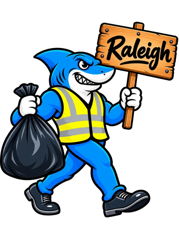 Southeast Aquatics Trash mascot holding a Raleigh sign
